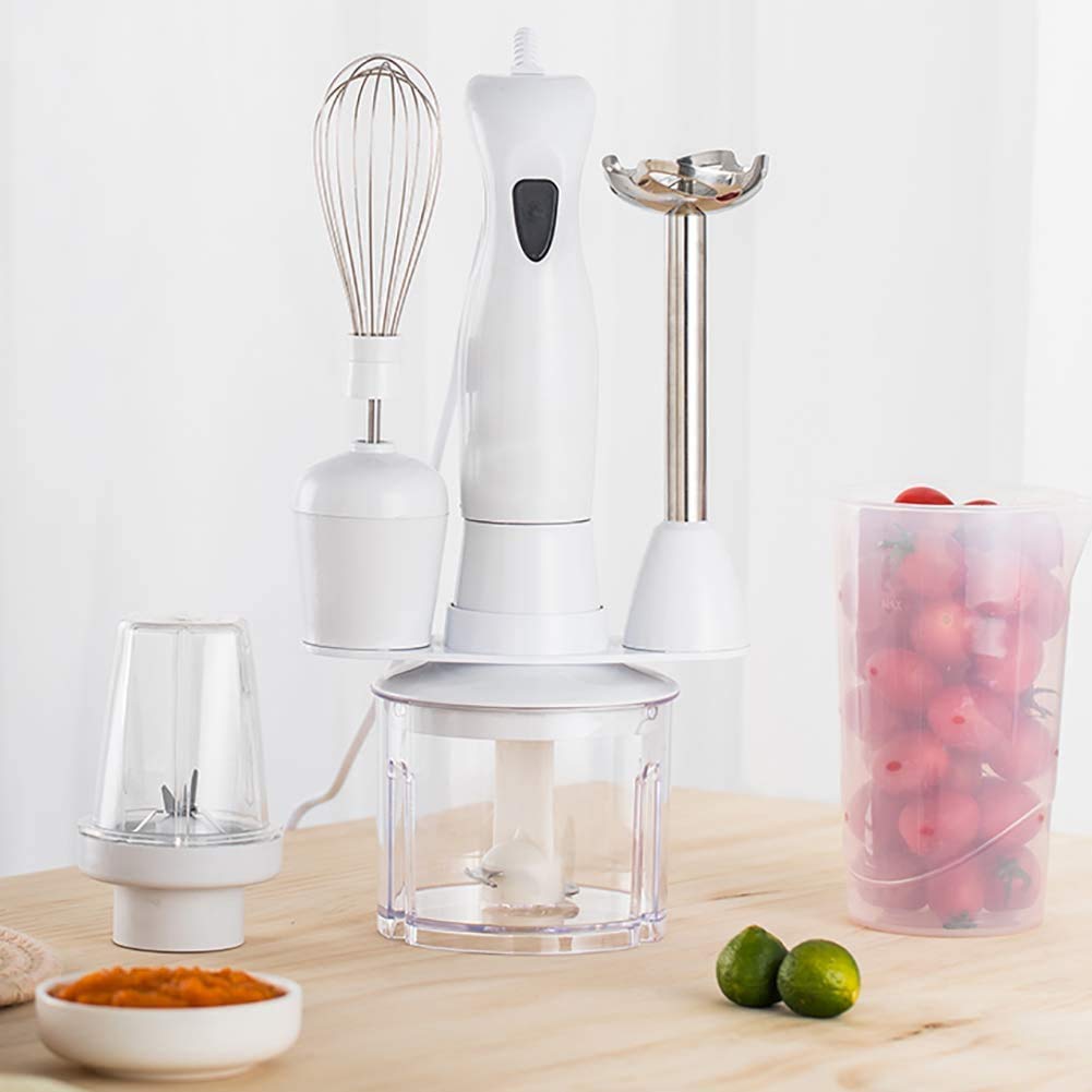 Batidora de Mano de inmersión, Varilla batidora de Mano 4 en 1 con picadora de procesador de Alimentos, Vaso de precipitados, batidor de Huevos, Acero Inoxidable, Paquete D
