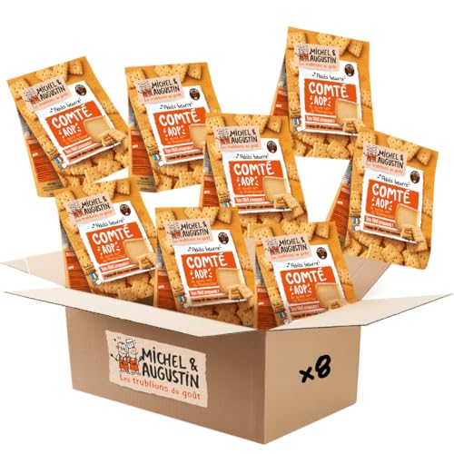 Michel & Augustin – Petits Beurre Salés au Comté AOP et Poivre Noir de Madagascar – Biscuits Apéritifs Gourmands – Fabriqués en France – 100g x 8