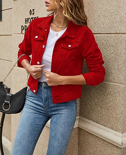 Women 's Basic Denim Jacket Casual Long Sleeve Button Down Stretchy Jean Jacket Coat3