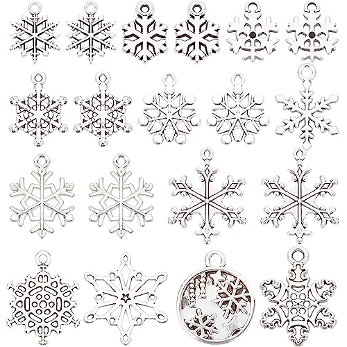 SUNNYCLUE 1 Box of 120 Snowflake Charms, Large Snow Charms, Antique Silver, Winter Charm, Connecting Links, Christmas