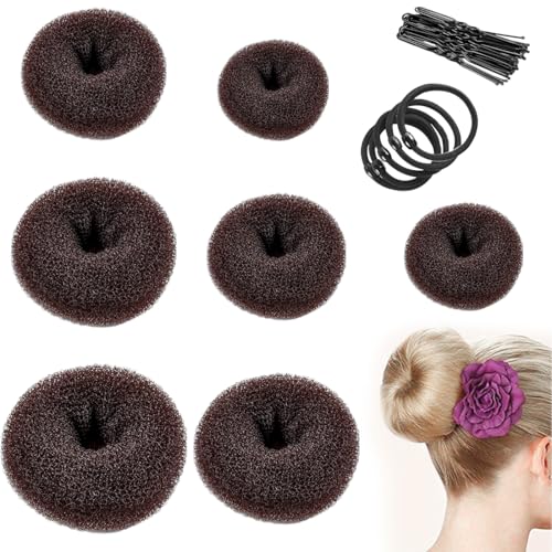 XYTAHDM 7 Pièces Marron Cheveux Donuts Chignons Épingle à Cheveux 5 Pcs Bande de Caoutchouc Noire 20 Pcs Épingle à Cheveux en Forme de U,pour les...