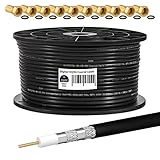 HB-DIGITAL 100m Koaxialkabel HQ-135 Antennenkabel 135dB SAT Kabel 8K 4K UHD 4-Fach geschirmt für DVB-S / S2 DVB-C / C2 DVB-T / T2 DAB+ Radio BK Anlagen + 10 F-Stecker GRATIS