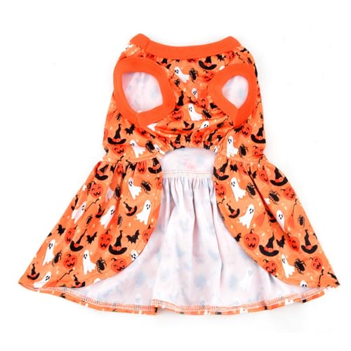 Zunea Halloween Dog Dresses for Small Dogs Cats Pumpkin/Ghosts/Bat/Spider Print Puppy Girl Halloween Costumes Fancy Dress Soft Pet Skirt with Bow Knot Chihuahua Yorkie Clothes Outfits Orange XL - Image 4