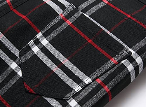 JE&NS Men's Stretch Slim Fit Flat-Front Casual Skinny Chinos Plaid Dress Pants4