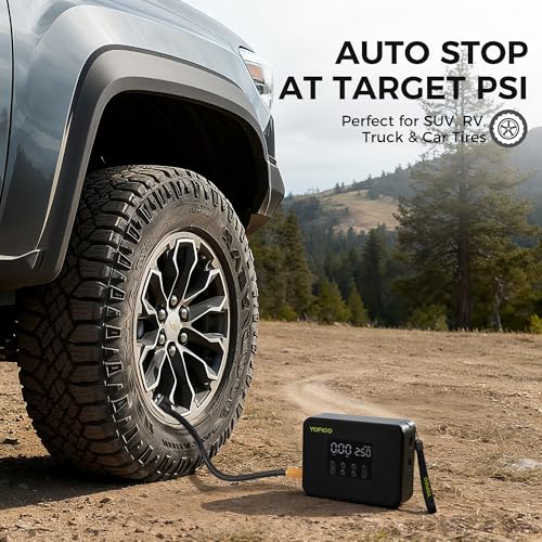 YOFIGO Tire Inflator Portable Air Compressor,160PSI Dual Power Electric Air Pump for Tire, Air Inflator in Auto Shut-Off, Digital Pressure Gauge Display for Truck, Cars, Motorcycles, Bikes & Balls - Thumbnail 2