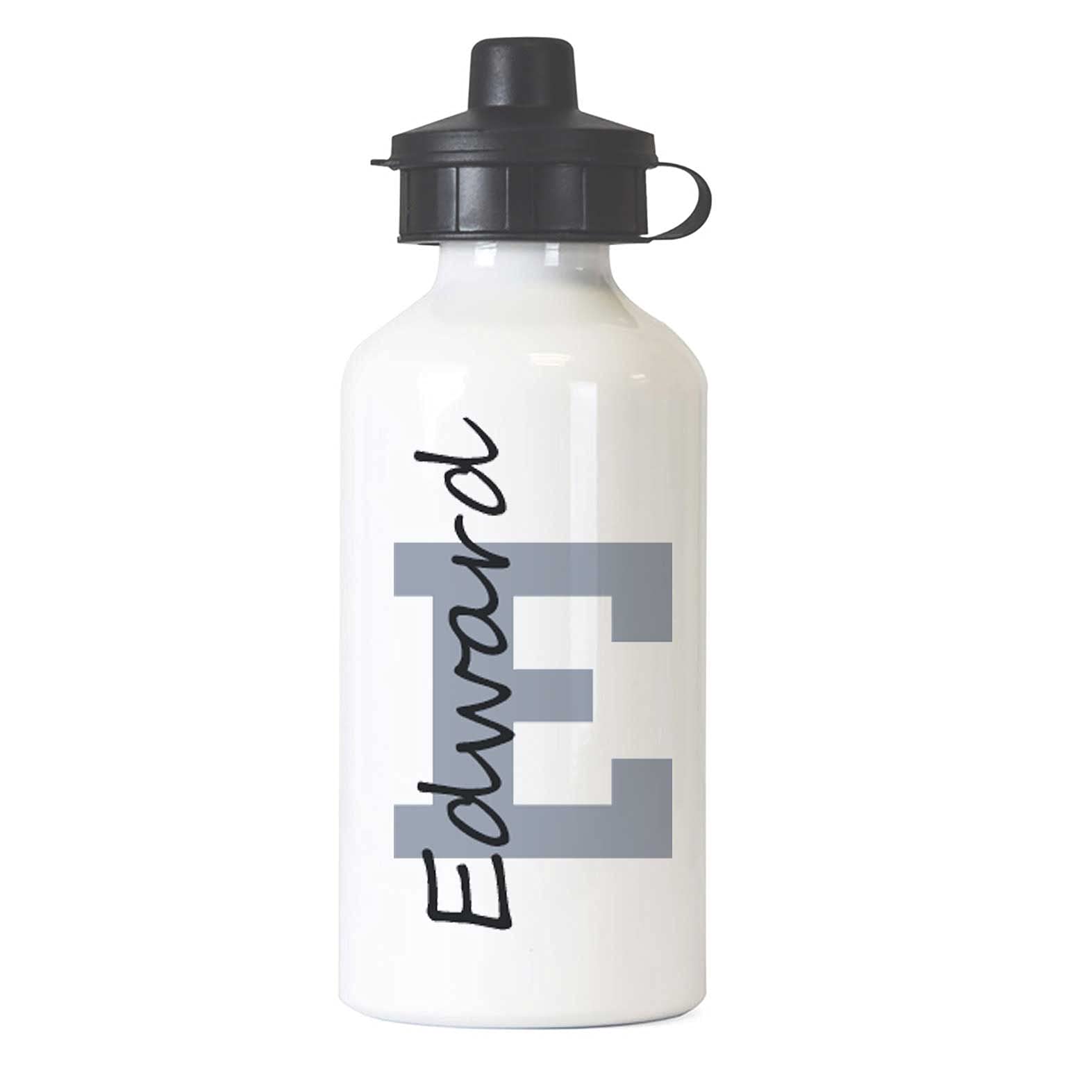 Tigerlilyprints Personalised Aluminium Water Bottle for Boys – 400ml –Kids School Sports Bottle, Metal print on both sides - more designs (Initial Gre) — image 1