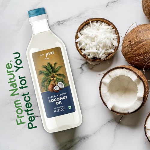 Image of JIVO Cold Pressed Extra Virgin Coconut Cooking Edible Oil 1 Litre | Multipurpose Use, Good for Salad Keto Diet Dressing Zero Cholesterol Trans Fat Chemical Free. (Pack of 2)