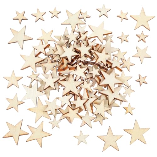 100 Stück Holzsterne, Mini Holz Sterne, Gemischte Größen, Sterne...