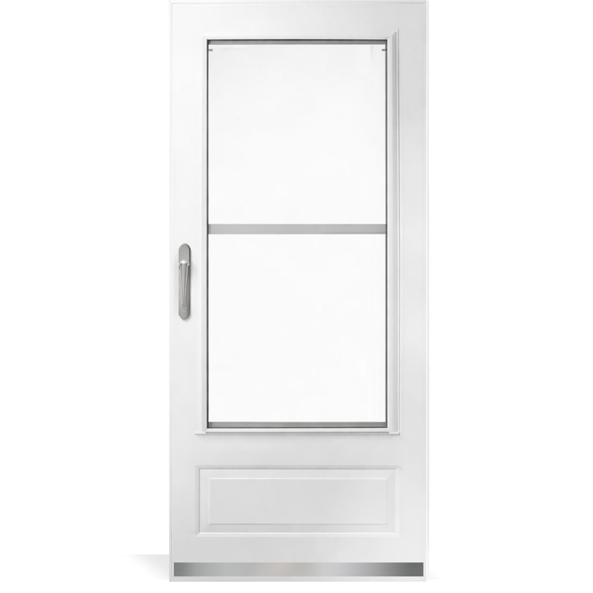 Deck the Door Decor Storm Door Protection Plate – Anodized Aluminum Kick Plate – Screw Mount – Durable Door Protection – Satin Nickel – 1.5" x 34"