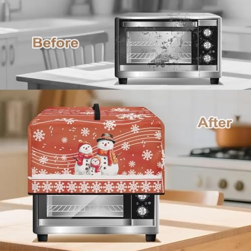 Image of Microwave Oven Cover Christmas Appliance Protector Air Fryer Toaster Oven Cover Kitchen Baking Accessories, L, 20.9 x 15.7 x 12.4 Inches, Snowman Musical Note Snowflake Red