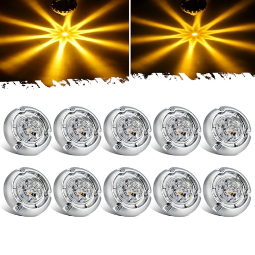 Partsam 10Pcs 3 Small Glass Lens Watermelon Lights [Patend Pending] Amber LED Marker Clearance Light Turn Signal for Semi Truck Trailer RV Compatible with Freightliner Kenworth Peterbilt