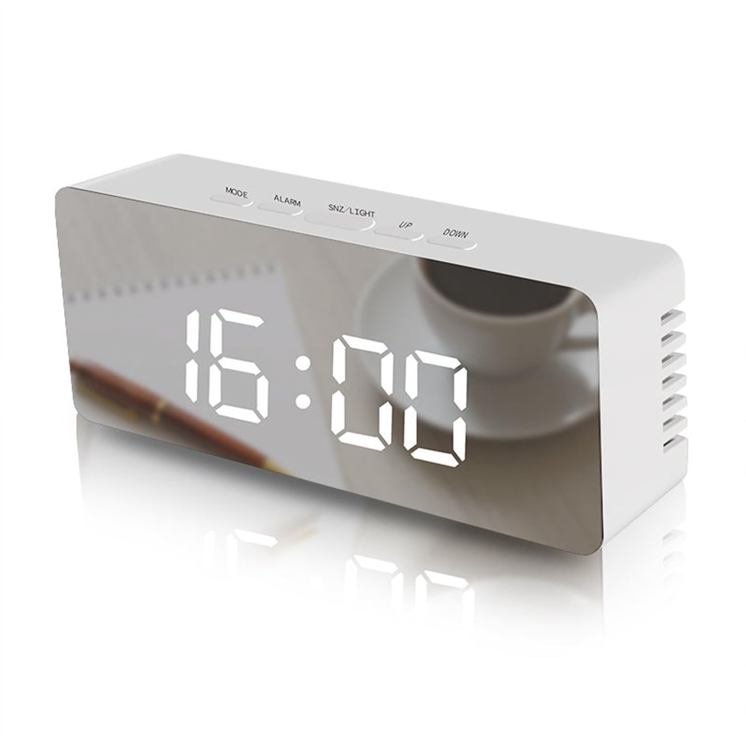 LEENAS Digital LED Mirror Alarm Clock Stylish Desk Clock with Automatic Sensor, Alarm, Time & Date Display for Home, Office, Bedroom, Kitchen, and Study, ABS, 140x55 Mm, Clear