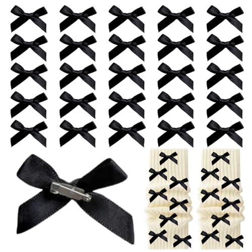 Image of 30pcs Bow Charms for Socks Mini Ribbon Bow Junk Socks Charms Brooch Pins Girly Y2K Decorative Pins for Shoes Shirts Hats Socks Gloves Crafts Coquette Safety Pins Accessories Bulk (Black)