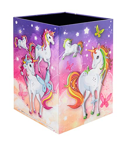 Image of HERMA 19738 Unicorn Waste Paper Bin 15 Litre Foldable Sturdy Cardboard Slim Trash Bin for Girls Boys Rectangular Waste Paper Bin for Nursery Bedroom Study Office