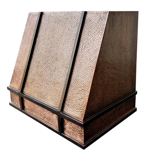 Image of SINDA Wall Mount Handmade Copper Range Hood for Kitchen with SUS304 Liner and Baffle Filter, 30 inchW x 27 inchHx 21 inchD, Antique Copper Beehive Hammered, In Stock
