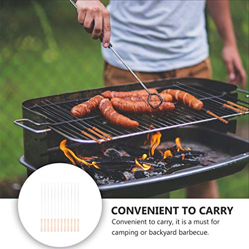 Conjunto de 24 peças de espetos de churrasco em aço inoxidável com cabo de madeira, espetos de metal