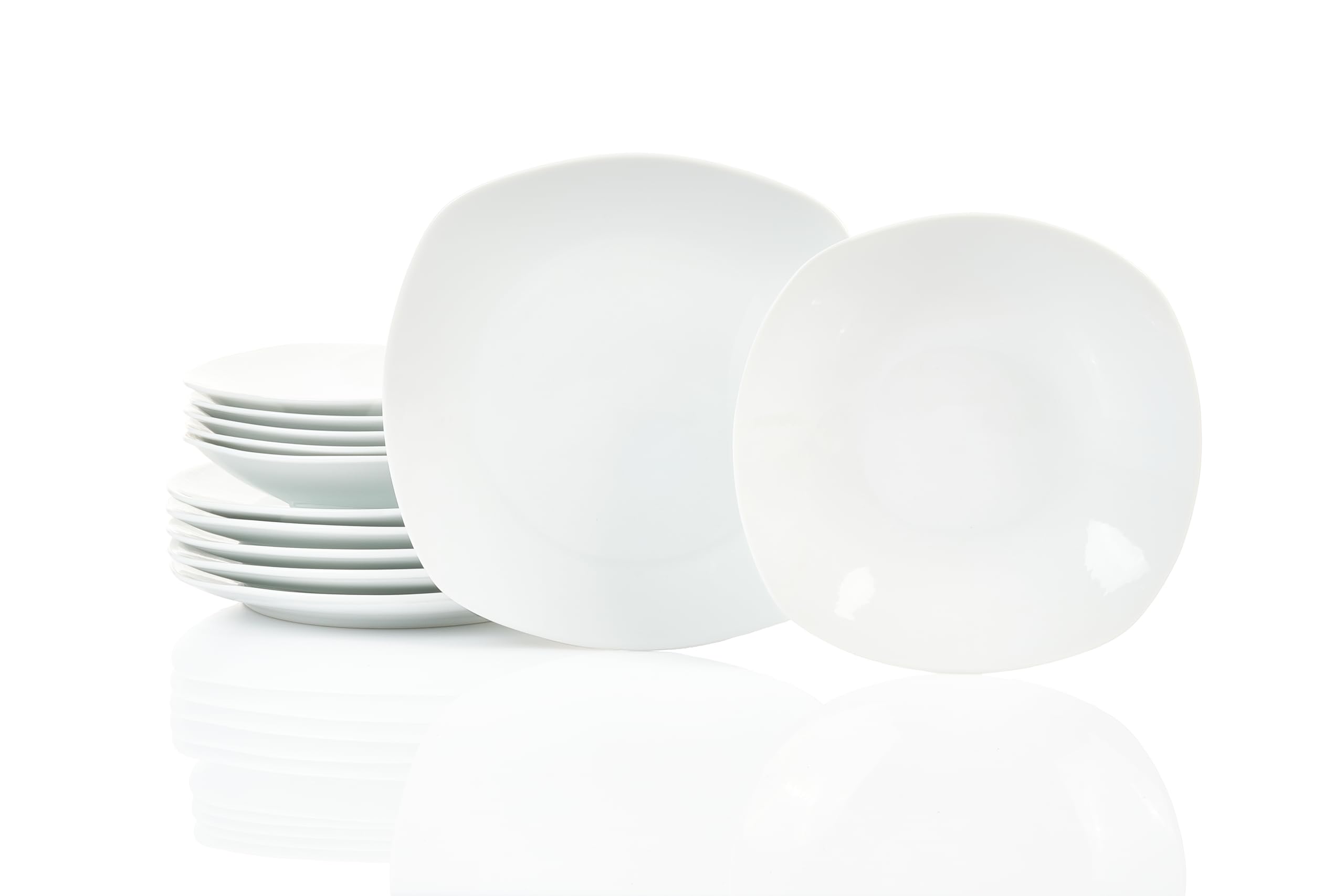 Retsch Arzberg/Geschirr Tafelservice FINO/Set 12teilig für 6 Personen/Porzellan eckig uni weiß/Basic-Geschirr