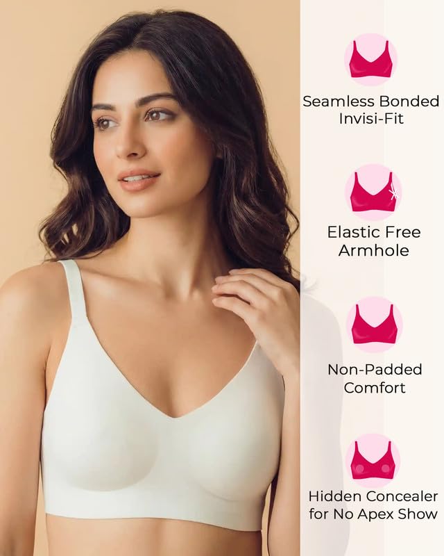 Image of Tweens Cotton Non-Padded Bonded Bra for Women | Full Coverage Wire-Free Bra | Hidden Concealer | Seamless No-Dig Comfort | Breathable Cotton | Elastic-Free Bottom Band & Side Wings | Pack of 1|