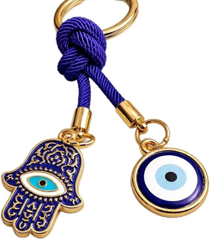 Turkish Evil Eye & Hamsa Keychain – Gold Plated Protection Charm, Blue Nazar Amulet Lucky…