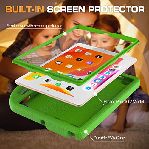 Image of Kids Case for iPad 9th /8th /7th Generation, iPad 10.2 Kids Case with Built-in Screen Protector, Durable Shockproof Handle Stand Protective Cover for iPad 10.2 Inch 2021 /2020 /2019, Green