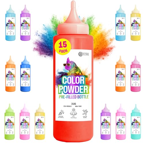 Chameleon Colors Pre-Filled Squeeze Bottles 15 Pack 10 Colors Gender Reveal Powder Great for Color War Holi Powder Color Run Photo Shoot 350 g Each
