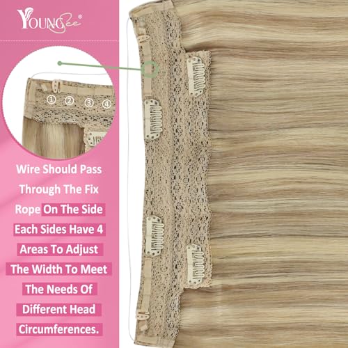 Image of YoungSee Wire Hair Extensions Blonde, 12 Inch 75g Short Straight Human Hair Wire Extensions, Golden Blond with Light Blonde Highlights, One Piece Hair Extensions, Easy to Wear for Beginners