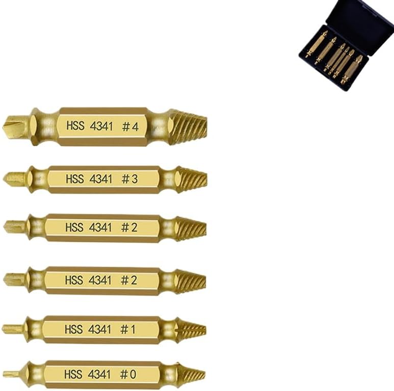 6Pcs High Speed Steel Damaged Screw Extractor Set - Natural Plated Broken Bolt Remover for Stripped/Rusted Fasteners