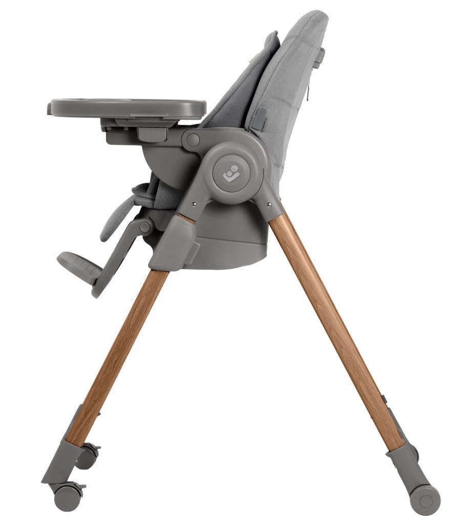 Maxi-Cosi Minla Plus, chaise haute évolutive de 0 à 14 ans (0–60 kg), avec plateau pivotant à une main, 4 roues, 9 hauteurs, 5 inclinaisons, pliable compact, Elegance Graphite