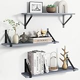 Fixwal Floating Shelves, 24 Inch, Gray, Wall Bookshelf, Set of 3, Large Floating Book Shelves, Rustic Wood Wall Storage Shelves