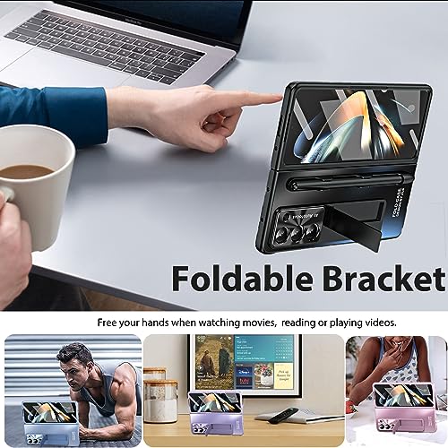 Image of Miimall Case Compatible for Samsung Galaxy Z Fold 5 Case with S Pen, Drop Resistance Built-in Front Screen Protector + Kickstand + Pen Holder Luxury Protection Case for Galaxy Z fold 5 2023 (Blue)