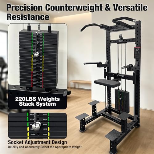 Image of Commercial-Grade Strength Exercise Equipment with 220lb Weight Stack, 3 inchx3 inch 12-Gauge Steel Tubing for Home & Gym, Multi-Function Trainer Machine for Strength Training & Body Building