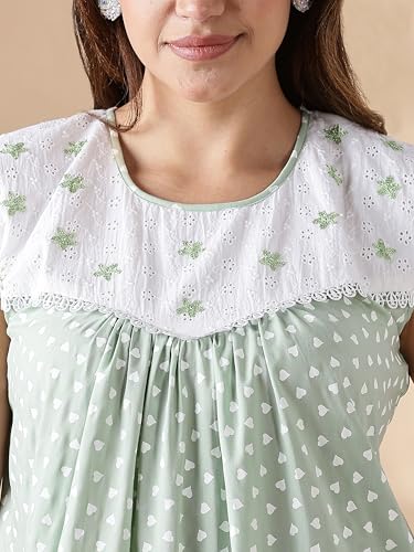 Image of 9shines Label Cotton Sleeveless Nighty | All Over Print Maxi Night wear for Women | Full Length Night Gown Night Dress for Women Stylish (Cotton Sleeveless 25)