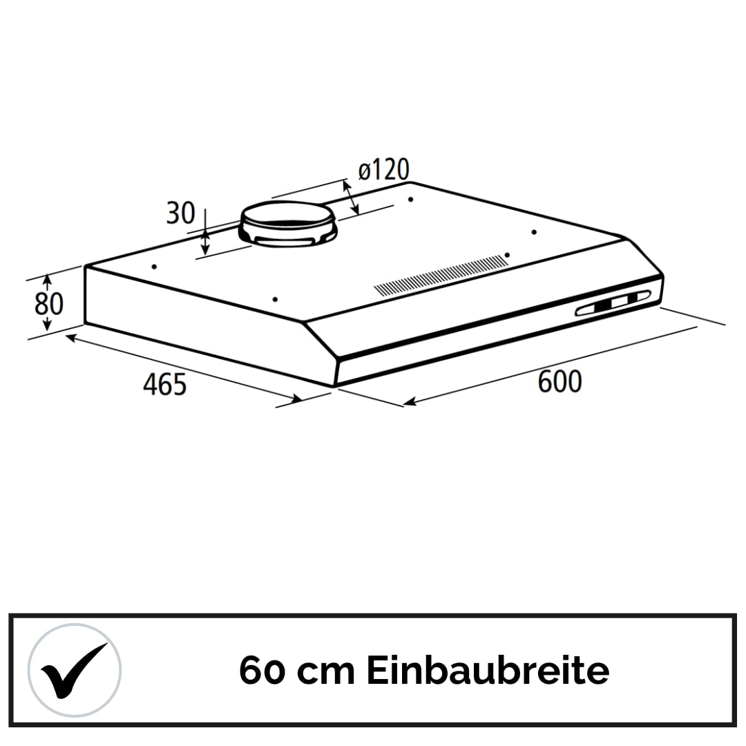 YUNA Dunstabzugshaube Milena KUBH 60210 Unterbauhaube Abluft Umluft 210m³/h LED
