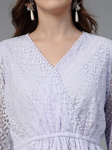 Image of Style Quotient Women Peach Lace Casual Top