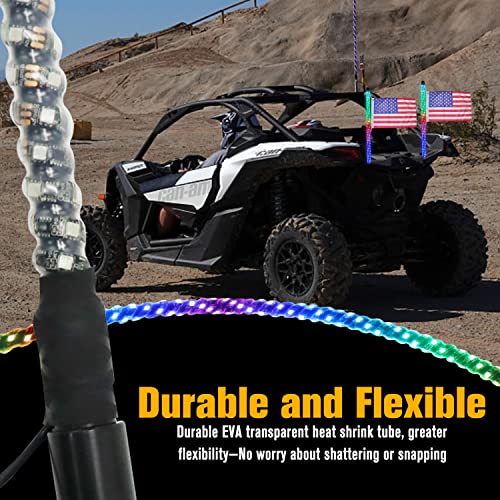 2Pcs 2Ft Spiral Led Whip Lights Baishenglinmotor Waterproof Led Safety Whips Chasing Warning Lights With Bluetooth App Rf Wireless Remote Control W/Flag For Offroad Dune Buggy Utv Atv Polaris Rzr 4X4 #TOP2