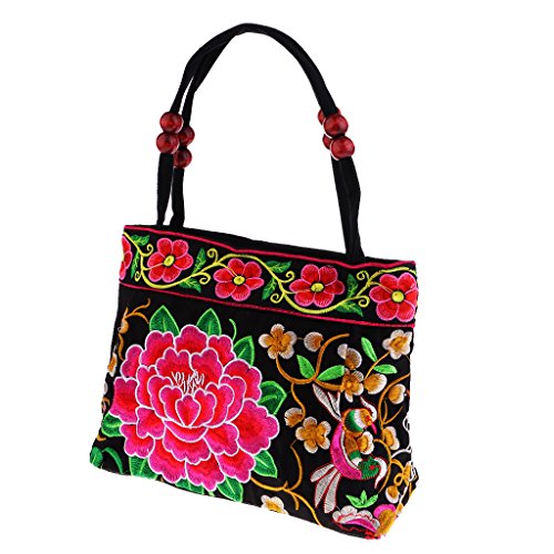 yotijar 3x Bolsa de Flores Bordada Multicolorida com Contas de Madeira Bolsa de Praia para Telefone