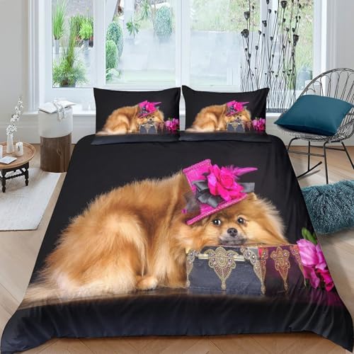 Housse de couette 3D imprimé chien mignon microfine 2 taies 260x220
