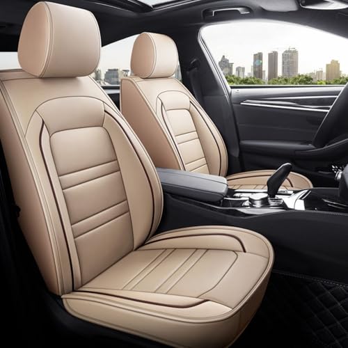 ホンダ N-VAN JJ1 JJ2に適用車シートカバー座布団 防水 全天候型汚れ防止 取付簡単 滑り止め 収納便利クッションプロテクター前後席背もたれ耐摩耗性通気PUレザー素材(ベージュ,枕なし)