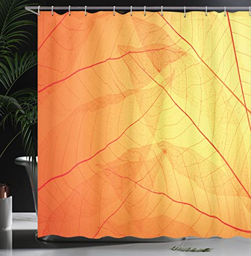 ABAKUHAUS Orange Shower Curtain, Autumn Nature Fall Season Themed Dried Leaves with Skeleton Vivid Veins Close - Image 3