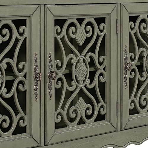 Retro Style Sideboard Console Table, Free Standing Kitchen Storage Sideboard Dining Buffet Server Cabinet, 59.8'' Console Table Sofa Table 3 Drawers, 3 Cabinets And Adjustable Shelves (Green + Mdf) #TOP5