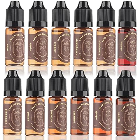 Funxim Seifenduftöl, 12 flüssige Düfte für DIY Kosmetik und Badebombe, je 10 ml Cover