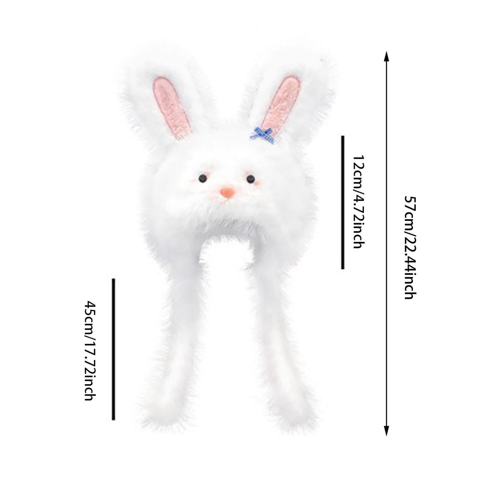Rabbit Ear Hat Winter Plush with Windproof Strap for Outdoor Stage Performance Holiday Photo Props White