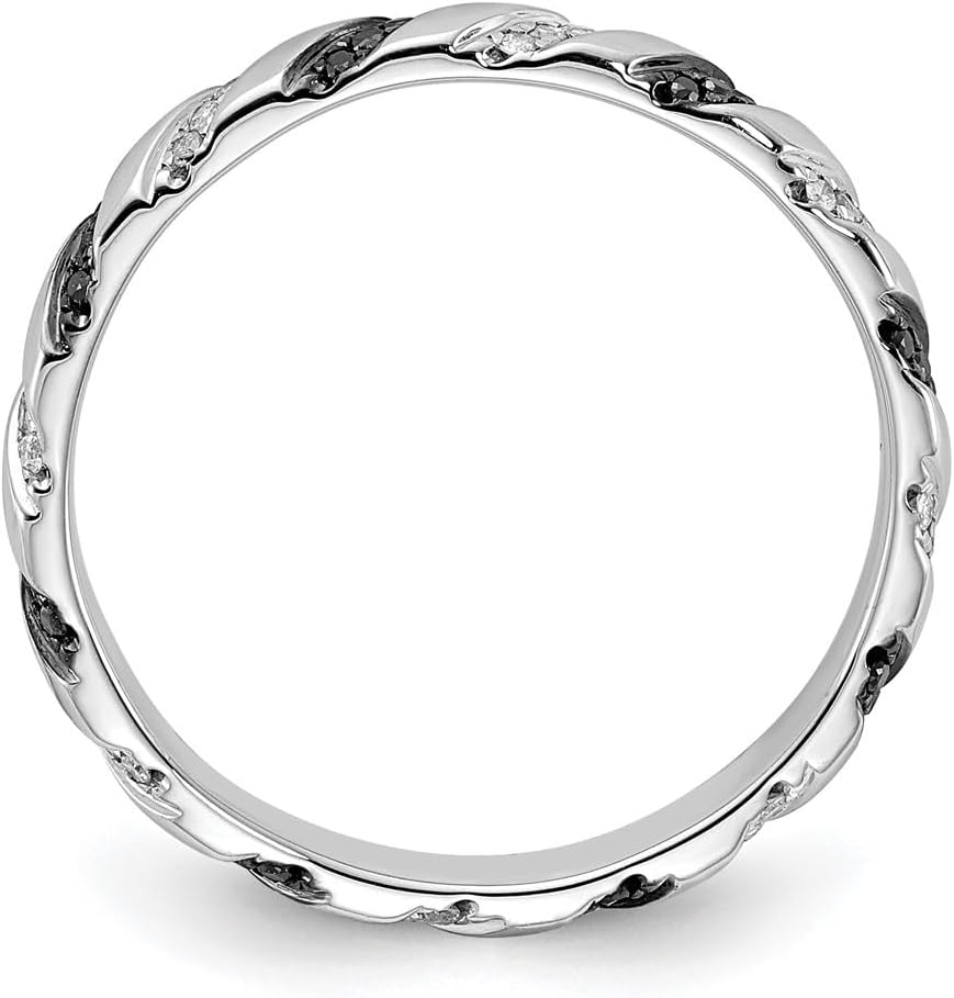 Diamond2Deal Sterling Silver Stackable Black and White Diamond Eternity Ring Size 5 to 10
