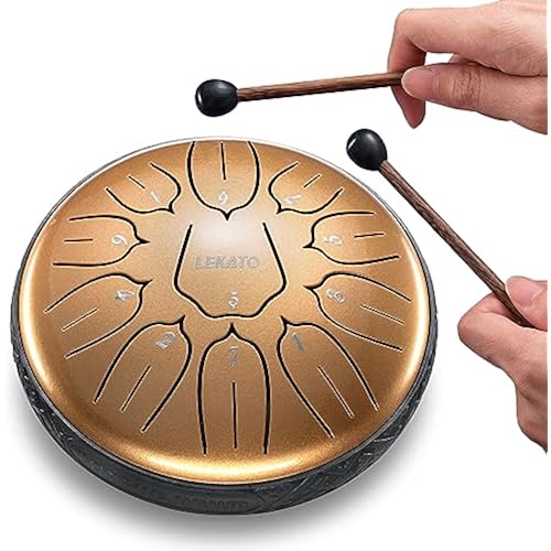 LEKATO Steel Drum 6 Inch 11 Note, Tongue Drum D Major Hand Chakra Drum for Entertainment Musical Education Zen Meditation Yoga, Gift for Families