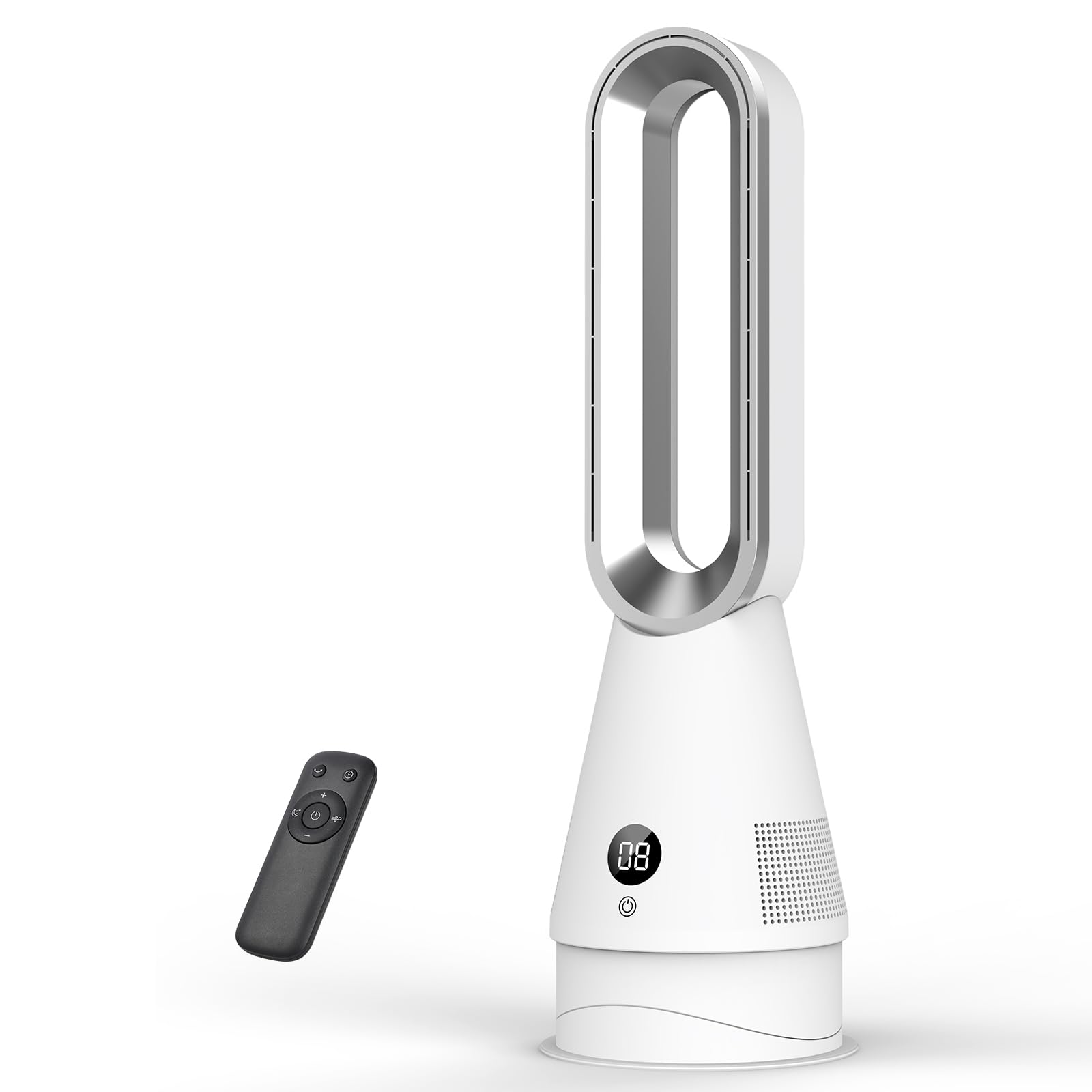 Ventilateur Sans Pale 2026,Ventilateur Colonne avec Télécommande, 8 Vitesses Ventilateur Silencieux Chambre et 2 Modes,Oscillation 90° + 30°,Minuterie 9H,Écran LED,Ventilateur Tour pour Salon & Bureau