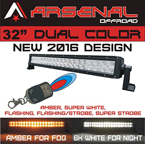 #1 32" Dual Color Amber-White Wireless Remote Control Arsenal Led Light Bar Mega Watt Dual Color Led's 180W 18,000Lm Off Road Rzr Xp1000 Turbo Xp4 Xp900 Utv Raptor Bumper Rock #TOP1
