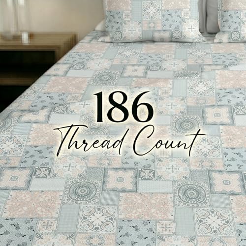 Image of Mafatlal 186 TC Metro Cotton Double Bed Bedsheet | 90x100 Inch|Soft, Breathable & Lightweight | Includes 2 Pillow Covers| Cool Fire 1