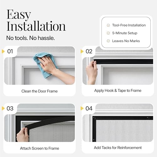 AUGO Magnetic Screen Door - Self Sealing, Heavy Duty, Hands Free Mesh Partition Keeps Bugs Out - Pet and Kid Friendly - Patent Pending Keep Open Feature - 38 Inch x 83 Inch - 5