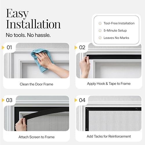 Image of AUGO Magnetic Screen Door - Self Sealing, Heavy Duty, Hands Free Mesh Partition Keeps Bugs Out - Pet and Kid Friendly - Patent Pending Keep Open Feature - 38 Inch x 97 Inch