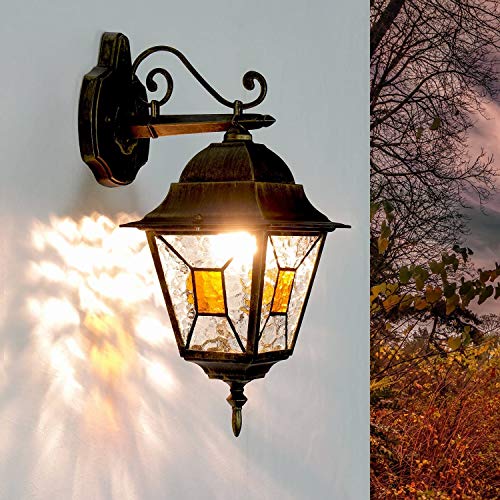 Lampadaire mural d'extérieur vitrail or vieilli élément en aluminium H:44cm E27 chemin lumineux éclairage jardin maison balcon